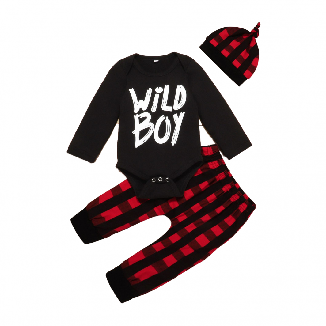 3-piece Check Wild Boy Clothing Set